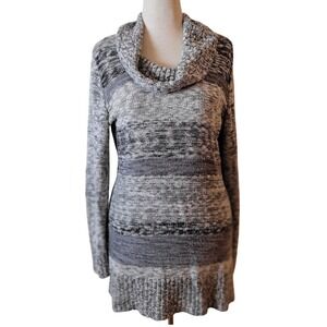 AB Studio Sweater Dress Womens XL Gray Black Cowl Neck Long Knee 90s boho grunge